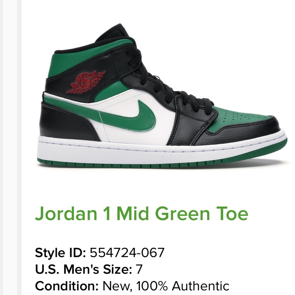 Jordan 1 Mid Green Toe